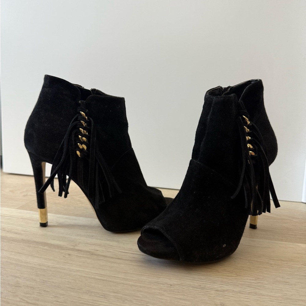 Guess Black Suede Peeptoe Boots Size 6